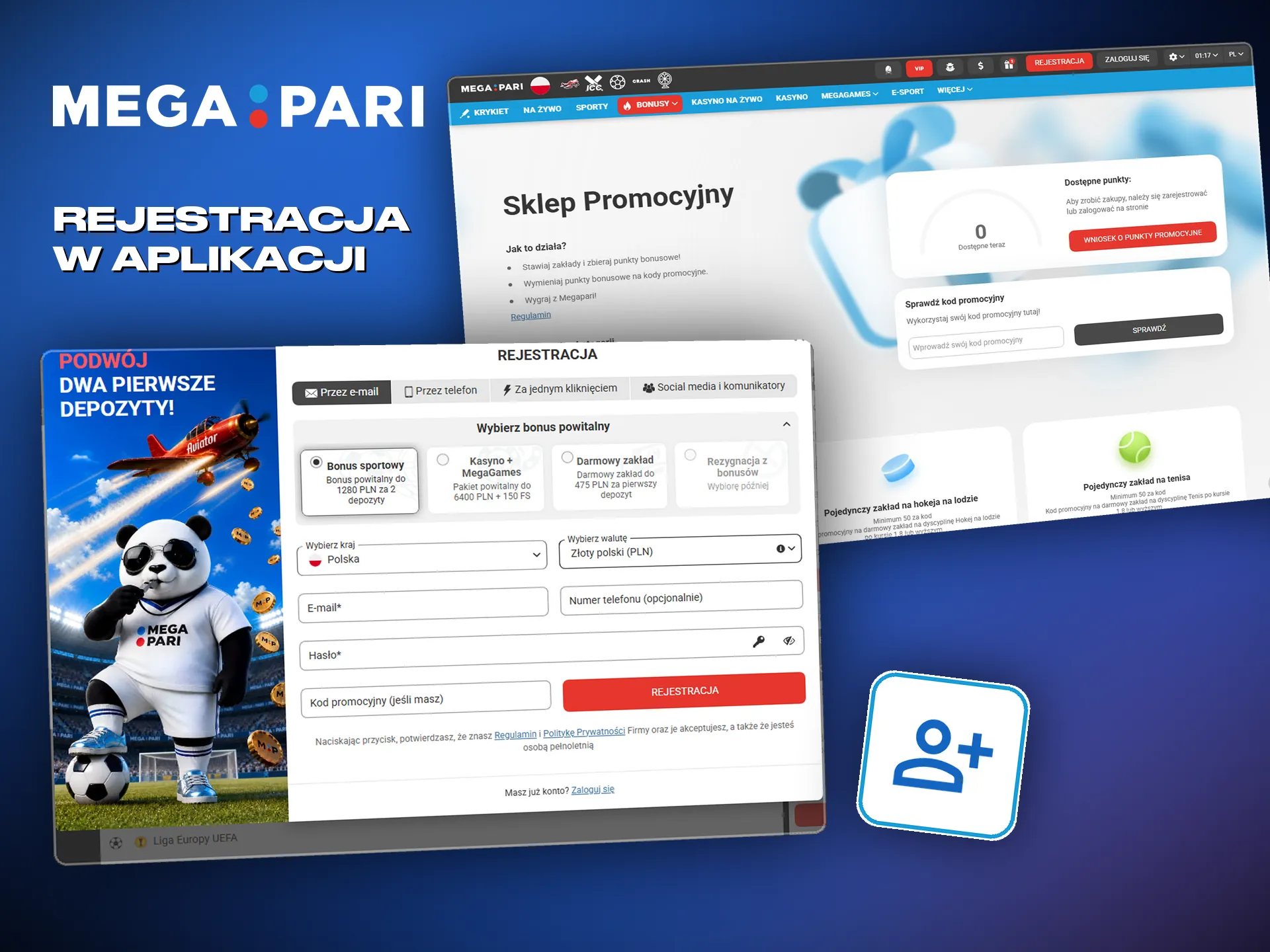 Rejestracja w aplikacji Megapari razem z polem na kod promocyjny