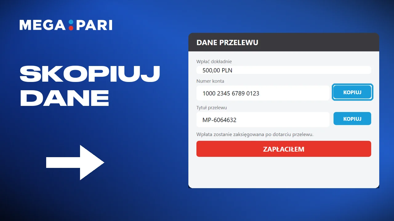 Skopiowanie danych do przelewu pokazanych na ekranie