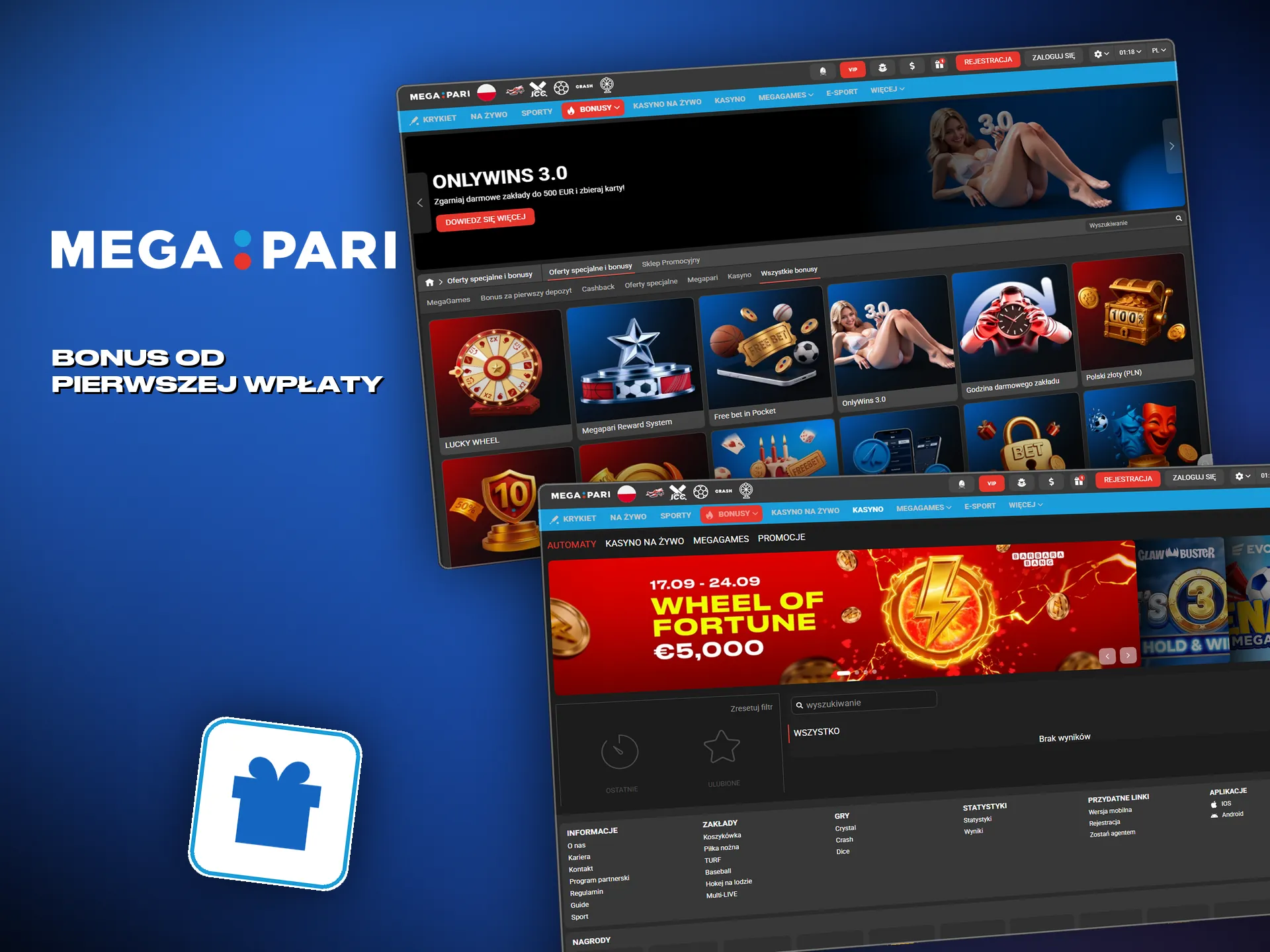 Bonusy Megapari obejmują kasyno i zakłady sportowe